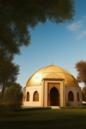Arabic building with a dome  , trees 