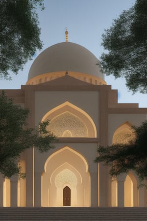 Arabic building with a dome, trees, flowers (innocent grey) 