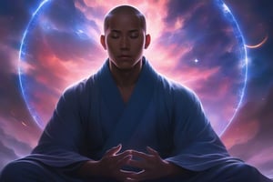 (masterpiece,best quality, ultra realistic, RAW photo),monk men healing meditation with eyes closed, floor point of view, ethereal fantasy concept art of, magnificent, celestial, ethereal, painterly, epic, majestic, magical, fantasy art, cover art, dreamy, ethereal fantasy concept art of anime yvonne strahovski, full shot, atmospheric lighting, detailed face, by makoto shinkai, stanley artgerm lau, wlop, rossdraws . magnificent, celestial, ethereal, painterly, epic, majestic, magical, fantasy art, cover art, dreamy,Movie Still,male