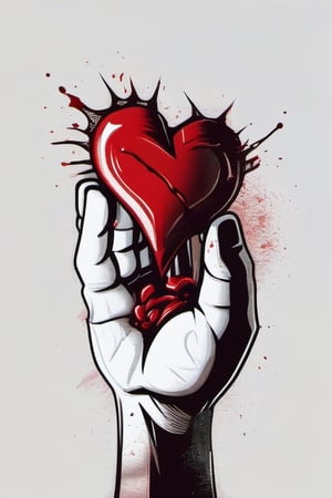 iron heart in a hand, with blood splatter