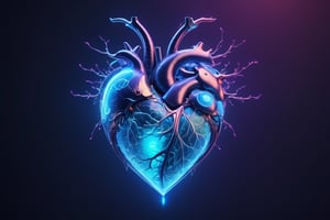 heart, full body, front side, subsurface scattering, transparent, translucent skin, glow, Bioluminescent ,3d style,Cyberpunk style, Movie Still, Leonardo Style, cool colors, vibrant, volumetric light, wide angle shot, fractal neuron background