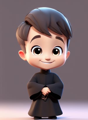 3d cartoon,  a cute chibi loli boy smiling in an 8K resolution. large cassock