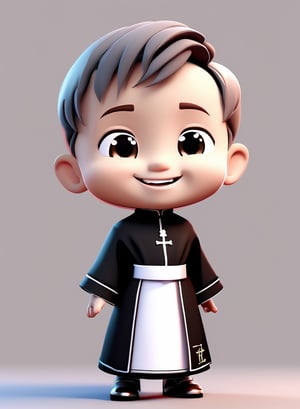 3d cartoon,  a cute chibi loli boy smiling in an 8K resolution. large cassock