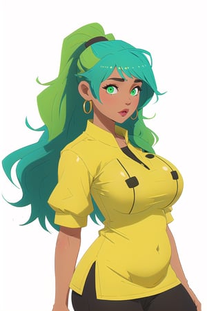 girl, chubby, big boobs, green hair, wearing a kurti