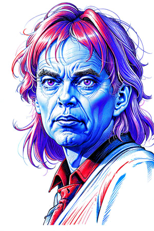An intricately detailed crosshatching line art illustration of Mick Jagger, medium shot, portrait, 2 color art: vibrant magenta and violet, sharp focus, crisp line art, highest quality, sharp clean art, masterpiece, 8K. Xhatch,