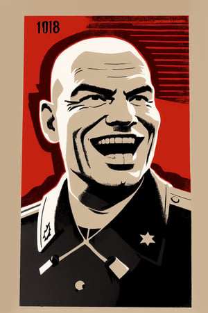 a portrait detailed of a ((laughing)), toxic, muscle, (Achlys), elder, SONY HDR, bald, hyper-detailed, cinematic, warm lights, intricate details, hyperrealistic, dark radial background, in the style of pulp comic illustration, vibrant, vector line art, vector print, flat illustration, scratchboard art, linocut print, flat color art, red, low color count, sharp graphic lines, sharp focus, masterpiece, conceptual art, VSML, Soviet Matchbox, Matchbox Label, Propaganda, Vintage Print Graphics, Soviet Union, USSR, Russian Revolution, Lenin, Stalin, Reds, Commies, 1918, 1922, 1941, 1945, 1960, 1961,