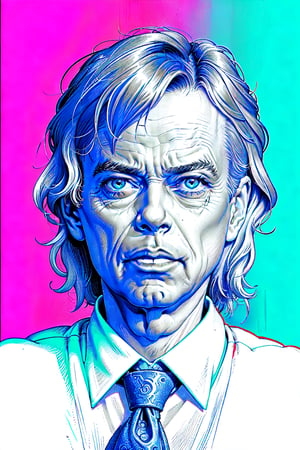 An intricately detailed crosshatching illustration of Mick Jagger, medium shot, line art, portrait, 2 color art: vibrant Magenta and Cyan, sharp focus, crisp line art, highest quality, sharp clean art, masterpiece, 8K. Xhatch,