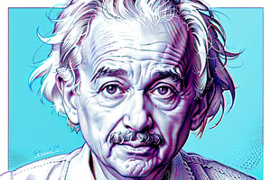 A detailed crosshatched line art illustration of Albert Einstein, medium shot, portrait, vibrant colors, sharp focus, crisp line art, highest quality, sharp clean art, masterpiece, 8K. Xhatch,