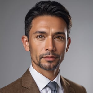 close up portrait of a skinny handsome Polynesian man age 45th in formal clothing, short straight hair, hazel eyes strong color contrast and high detail