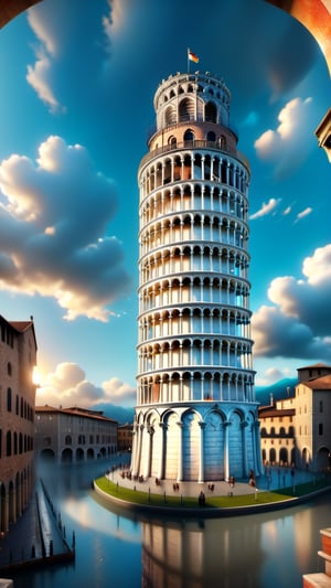 ((masterpiece: 1.2), (best quality, ultra detailed, photorealistic: 1.37) high quality, high definition, super detailed, unreal engine, Ultra realistic photography, 3d, 8k, cinematic lighting, volumetric lights, hyper-realistic photography, HDR, silk, volume,  Tower of Pisa in steampunk style