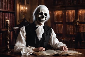 (masterpiece a Ghoul studying a crystall ball: 1.9)), necrophagous outfit: 1.2), (bandages: 1.5)), (best quality, ultra detailed, digital art: 1.37), [[Halloween Atmosphere: 1.9)), (Victorian Library background:1.5)]] masterpiece, high quality, cartoon,  high definition, super detailed, (Natural Light,, High contrast, defined blacks, silk, HDR