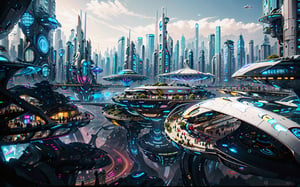 futuristic city with futuristic buildings and futuristic apartments shaped like flying saucers, beautiful city of the future, city of the future, futuristic utopia, otherwordly futuristic city, futuristic utopian fantasy, futuristic setting, futuristic city, futuristic utopian city, in fantasy sci - fi city, futuristic utopian metropolis, in a future city, hyper-futuristic city, futuristic scifi