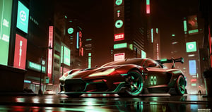 There is a car driving on the city streets at night, futuristic street, futuristic city street, hyper realistic cyberpunk city, vfx powers at night in the city, cyberpunk streets at night, Hyper-realistic cyberpunk style, Cyberpunk Street at Night, inspired by Syd Mead, at cyberpunk city, in a futuristic cyberpunk city, neon rainy cyberpunk setting, Neon city in the background