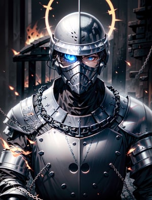 Futuristic armor, Closed helmet, ember, gray in color, Closed armor, The face  not visible, infantryman, Spetnaz, Blue Wieser, visor, visor, plate armor, Chain mail, страж из for honor, knight, Eye slits,Circle