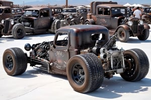 realistic photo, extremely detailed,Glass made ultra Detailed translucent high-tech style hot rod,four-cylinder engine, turbo, wide tires,bigger wheels, giger,rat_rod,Clear Glass Skin