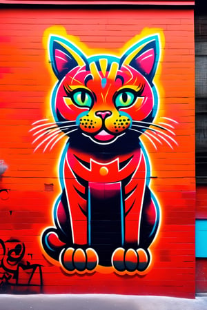 "AI Mad Cat TA PRO", Neon Colors red and orange, graffiti, 