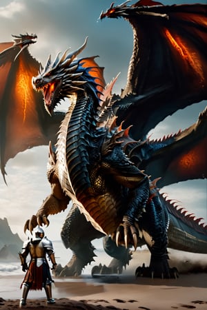 (((full_body shot))), Photo of a knight and big dragon have pair of wings, Hyper-detailled, 32k, Super High definition, Vibrant Colors, Soft focus, Ultra Smooth,Soft natural look, Full shot, photorealistic, realism, film still, cinematic shot, dreamwave, aesthetic, action_pose,Movie Still,photo r3al,knight&dragon,Chinese Dragon,GUILD WARS
