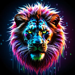 text "Mad Cat", neon mad lion face, Neon multy colored matrix code falling from the top in the background, intelligence concepts HD wallpaper,
