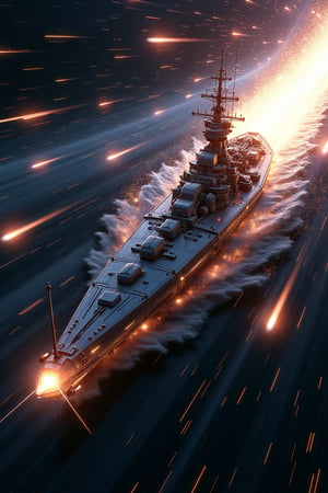 masterpiece,Highest quality,Ultra-high resolution,(Very detailed),8k,wallpaper,Realistic,(DSLR Canon style),(A battleship-shaped spaceship performs warp travel.:2.0),(sf:2.0),(A streamlined spaceship resembling the Yamato battleship:2.0),(dynamic),(Beautiful particles of light are emitted from the wave engine at the stern.:2.0),(Representing superluminal speed with a beautiful line of light:2.0),(((The background is a wormhole and subspace.:2.0))),(Motion Blur)
