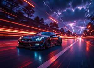 (((Drift car))),(masterpiece), best quality, ultra-detailed, 8K), 2024 GTR Nismo, street racing-inspired, Drifting inspired, LED, ((Twin headlights)), (((Bright neon color racing stripes))), (Black racing wheels), (best quality,4k,8k,highres,masterpiece:1.2),ultra-detailed, ((a customized car)), ((street racer)), ((a beautiful paintjob)), ((fully detailed)), Wheel spin showing motion Show car in motion, Burnout,  wide body kit, modified car,  racing livery, masterpiece, best quality, realistic, ultra highres, (((depth of field))), (full dual color neon lights:1.2), (hard dual color lighting:1.4), (detailed background), (masterpiece:1.2), (ultra detailed), (best quality), intricate, comprehensive cinematic, magical photography, (gradients), glossy, Drifting with front wheels turned slightly , going fast, night, bright yellow headlights, setting USA Oregon's Mountain roads, No text on signs, Late night time, Set in a rain storm with lightning,1 car., Nature, model shoot style, Fast action style, Sideways drifting in to a turn, Night sky with galaxy sky, Fast action style, Sideways drifting in to a turn, Graphis livery, Neon black and red metallic paint with red and yellow hues race stripes, aesthetic, intricate, realistic, cinematic lighting, Neon Paint,shandian,High Speed,aidmaGlow,bpGraffitiStyle,magical sky