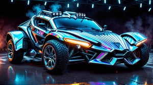  front view, ultra relistic, of a ariel nomad with headlights on, a light bar on the roof shining bright beams of white light , background black, ✏️🎨, 8k stunning artwork, vapor wave, hyper colorful, stunning art style, car with holographic paint, amazing wallpaper, futuristic art style, 8 k highly detailed ❤🔥 🔥 💀 🤖 🚀4k phone wallpaper, inspired by Mike Winkelmann,