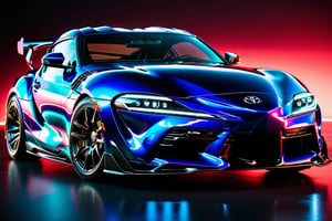 (masterpiece, best quality, ultra-detailed, 8K),toyota supra 2023 model,glossy,aesthetic,intricate, realistic,cinematic lighting, Neon tungsten Paint,
