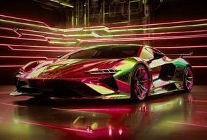 holographic,holographic metal,high quality exquisite wallpaper,wide_shot,(sports car:1.3),metal exquisite mechanical structure,(glowing neon lights:1.2),