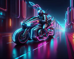 Wide angel view of a person riding a motorcycle on a city street, sitting on cyberpunk motorbike, riding a futuristic motorcycle, cyber neon lights, cyber neon lighting, cyberpunk futuristic neon, cyber neon lightings, cyberpunk with neon lighting, neon cyberpunk, futuristic motorcycle, cyberpunk neon, futuristic neon, neon cyberpunk style, cyberpunk neon lights, neon cyberpunk vibrant colors, daniel maidman octane rendering, futuristic vehicles, concept design art octane render, anime art vehicle concept art, cyberpunk futuristic neon, cycles 3 d render, futuristic vehicle,nlgtstyle,chrometech,surface imperfections