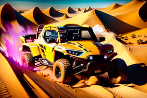 a close up of a person driving a black utv in the desert, buggy, dune, mixed art, tesla dune buggy, photos, sand, dynamic angled shot, high speed action, off - road, intense look, video, vehicle, dynamic action shot, off-roading, versatile, action shot, top down angle,