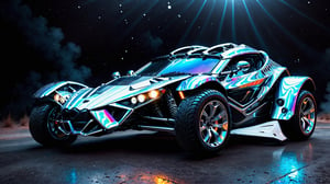  front view, looking at the camera,  ultra relistic, of a ariel nomad with headlights on, a light bar on the roof shining bright beams of white light , background black, ✏️🎨, 8k stunning artwork, vapor wave, hyper colorful, stunning art style, car with holographic paint, amazing wallpaper, futuristic art style, 8 k highly detailed ❤🔥 🔥 💀 🤖 🚀4k phone wallpaper, inspired by Mike Winkelmann,