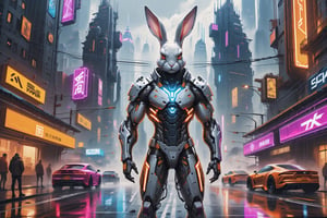1boy
1man
bunny ears
masterpiece
(best quality)
(((realistic)))
((photorealistic))
(ultra-detailed)
(detailed light)
(beautiful intricate eyes)
(beautiful face:1.3)
full body
athletic physique
cyborg arms and legs
neon highlights
rainy city street
cyborg style
cyberpunk style
detailmaster2