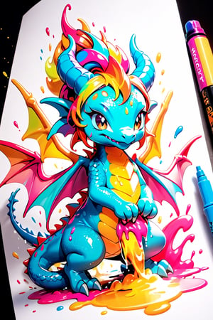 best quality, masterpiece, beautiful and aesthetic, vibrant color, Exquisite details and textures,  Warm tone, ultra realistic illustration,	Sticker, Chibi, colorful perfect 3d ink splash forming perfect detailed extreme close up perfect realistic cute Eastern dragon, ultra hd, realistic, vivid colors, highly detailed, UHD drawing, pen and ink, perfect composition, beautiful detailed intricate insanely detailed octane render trending on artstation, 8k artistic photography, photorealistic concept art, soft natural volumetric cinematic perfect light, graffiti art, splash art, street art, spray paint, oil gouache melting, acrylic, high contrast, colorful polychromatic, ultra detailed, ultra quality, CGSociety.