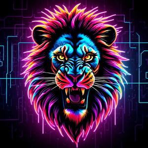 text "Mad Cat", neon mad lion face, Neon multy colored matrix code falling from the top in the background, intelligence concepts HD wallpaper,