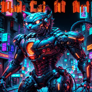  close up of a robot in a city at night, cyberpunk art style, dan mumford. 8 k octane render, cyberpunk iron man, neon scales and cyborg tech, cyberpunk artstyle, cyberpunk cat, dan mumford. octane render, cyberpunk vibrant colors, cyberpunk themed art, advanced digital cyberpunk art, detailed cyberpunk illustration, cyberpunk digital art, masterpiece epic retrowave art