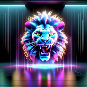 (((text "Mad Cat"))), neon 3D Hologram of a MAD CAT Lion face eyes squinted moth open showing teeth, Neon multy colored matrix code falling from the top in the background, intelligence concepts HD wallpaper,DonMH010D15pl4yXL ,
