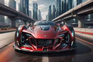 Ultra wide photorealistic image. Image created for the calendar. A luxury sports car.,chrometech,Red mecha,futuristic car