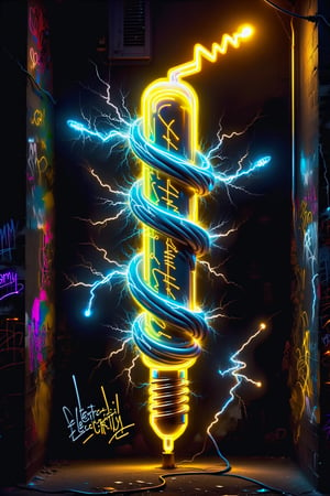 text saying "electricity"   graffiti neon street art electricity industries vacume tube with glowing gold light, elements lightning gold light  neon vivid colors, SelectiveColorStyle,DonM3l3m3nt4lXL