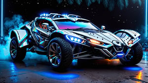  front view, looking at the camera,  ultra relistic, of a ariel nomad with headlights on, a light bar on the roof shining bright beams of white light , background black, ✏️🎨, 8k stunning artwork, vapor wave, hyper colorful, stunning art style, car with holographic paint, amazing wallpaper, futuristic art style, 8 k highly detailed ❤🔥 🔥 💀 🤖 🚀4k phone wallpaper, inspired by Mike Winkelmann,