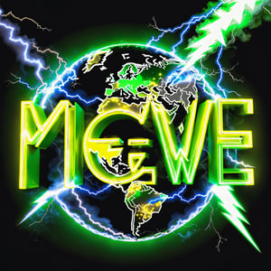 Text that reads "MeWE.com " in yellow, black,metallic,white, green, neon, sparkles,smoke,planet
,composed of elements of lightning Electricity