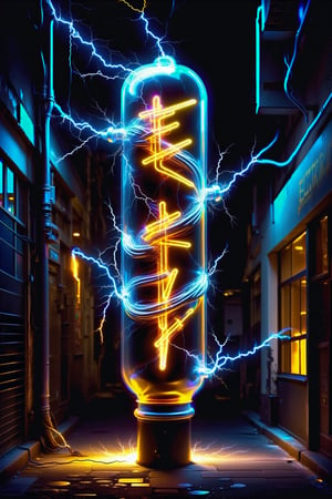 text saying "electricity"   neon street art electricity industries vacume tube with glowing gold light, elements lightning gold light  neon vivid colors, SelectiveColorStyle,DonM3l3m3nt4lXL