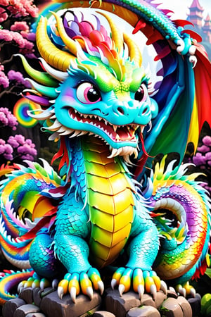 cute colorful, rainbow  Chinese dragon.  disney style 