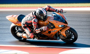 motorcycle racer leaning over on a motorcycle on a race track, panning shot, photo - shot, at racer track, on a street race track, on a racetrack, racing, wheelie, high speed action, akira moto, race, motorbike, riding, motorbiker, motorcycle, riding a motorcycle, action shot, motorsports photography, dynamic action shot