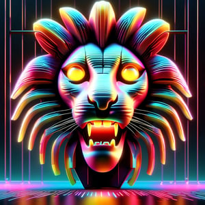 "Mad Cat" ,3D Neon bright colors red orange and yellow of a MAD CAT Lion face eyes squinted moth open showing teeth, Neon multy colored matrix code falling from the top in the background, intelligence concepts HD wallpaper,DonMH010D15pl4yXL ,make_3d