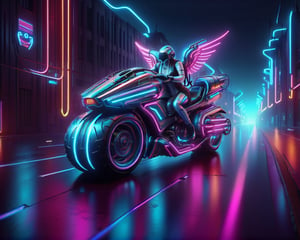 Wide angel view of a person riding a motorcycle on a city street, sitting on cyberpunk motorbike, riding a futuristic motorcycle, cyber neon lights, cyber neon lighting, cyberpunk futuristic neon, cyber neon lightings, cyberpunk with neon lighting, neon cyberpunk, futuristic motorcycle, cyberpunk neon, futuristic neon, neon cyberpunk style, cyberpunk neon lights, neon cyberpunk vibrant colors, daniel maidman octane rendering, futuristic vehicles, concept design art octane render, anime art vehicle concept art, cyberpunk futuristic neon, cycles 3 d render, futuristic vehicle,nlgtstyle,chrometech,surface imperfections