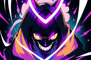 Mad Cat, 1boy ,solo male, cat ears, animal ears, Black with red highlights hair, yellow glowing eyes, Mad face, crazy smile, epic,8k,fantasy,ultra detailed,Magic,((hood)),(hoodie),casting spell,blackhole,menancing,((glowing eyes)),((glowing)),((Bloom)),magnificent,Masterpiece, best quality, standing,cat man , evil, evil grin, apocalypse, destruction,e nd of the world, crazy eyes, Crazy, psychotic, superior, Manly,(sadistic),((demoniac)), ,wrenchsmechs