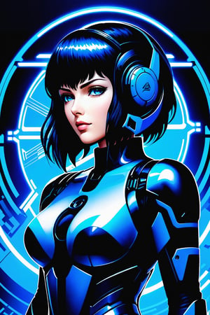 Ghost in the Shell Vol.2, by Luis Duarte, Luis Duarte style, blue and black shading, Neo-Tokyo style, Element Air, Mythpunk, Graphic Interface, Sci-Fic Art, Dark Influence, NijiExpress 3D v3, Kinetic Art, Datanoshing, Oilpainting, Ink v3, Splash style, Abstract Art, Abstract Tech, Cyber Tech Elements, Futuristic, Illustrated v3, Deco Influence, AirBrush style, drawing