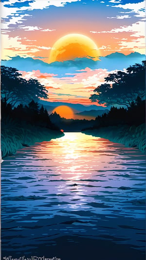 As a contemporary art painter and digital creator, envisioning a LOFI digital art illustration with a prompt for a sunset sky, a retro train, and a lakeside setting involves creating a scene that combines nostalgic elements with natural beauty. Picture a tranquil evening by the lakeside, where the sky is painted in warm hues of orange, pink, and purple as the sun sets in the background. A retro train, with its classic design and vintage colors, is depicted running along the tracks nearby, adding a sense of movement and history to the scene.

Include details like the gentle lapping of water against the shore, trees swaying in the breeze, and soft clouds reflecting the colors of the sunset in the sky. Use textures and colors that evoke a sense of nostalgia and warmth, enhancing the LOFI aesthetic. Let the composition convey a feeling of peacefulness and wonder, inviting viewers to immerse themselves in the beauty of a nostalgic evening by the lake, watching the train pass by under the painted sky.