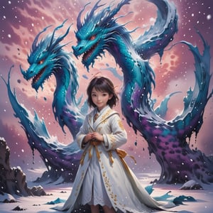 1dragon girl, wearing white over velvet coat, (white theme clothes), watern dragon, pastel color theme,snow,snowy,snowfall, ((centered image)) , fantasy, ,,,ani_booster,,,,painted world,,,,,art_booster,,,,,,,niji6,,,,3D MODEL,,,<lora:659095807385103906:1.0>