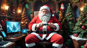 (Santa theme:1.5), (doing e_sports at his room), (fantasy:1.5), (amazing:1.5), (fantastic: 1.5), (digital anime illustration:1.5), (symmetrical arrangement:1.5), (virtual world: 1.5) , (ultradetailed: 1.5), (hyper sharp: 1.3),(best quality:1.3),(masterpiece:1.3),oil paint,christmas,ral -chrcrts,ink,ink