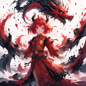 stylized inkpainting and digital anime painting, eastern dragon, ink painting, 1dragon girl, weaing a cheongsam red armored dress, ray tracing, 8k, realistic, masterpiece, best quality,aesthetic,1dragon girl,dragon,,,,<lora:659095807385103906:1.0>